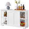 Yaheetech Credenza Mobile da Cucina Bianco con 2 Ante Scorrevoli Salvaspazio e Ripiano Regolabile in Legno Mobiletto TV da Salotto Soggiorno 106,7 x 33 x 63 cm