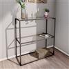 [en.casa] Tavolo a Consolle per Ingresso 85 x 80 x 30 cm Corridoio Tavolo Alto e Stretto con 2 Ripiani in Vetro Temperato Trasparente Telaio in Metallo Nero