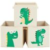 SONGMICS Set di 3 Scatole Portaoggetti per Bambini, Contenitore Porta Giochi per Bambini, 30 x 30 x 30 cm, Cesta Portagiochi Pieghevole, Cameretta, Disegno Dinosauro, Beige RFB704W03