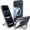 Flyzoo Cover Magnetica per iPhone 17 Pro con Supporto Stand ad Anello, [Protezione Antilngiallimento & Antiurto] Custodia Trasparente Posteriore Hard PC Case con Silicone Bordo, 6.3'', Clear Nero