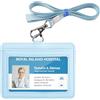 Teskyer Porta Badge, Porta Badge da Collo, 2 Slot per Carte, in Pelle Martellata, con Cordino in Nylon, Orizzontale, per Pass, Autobus, Blu Ghiaccio
