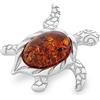 AMBEDORA Spilla da Donna in Argento con Tartaruga Marina e Ambra, Argento Sterling Lucido, Ambra Baltica Ovale, Spilla con Funzione di Ciondolo