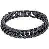 ChainsHouse Braccialetto da Uomo Catena Cubana in Acciaio Inossidabile Pesanti Robusti 8mm 12mm 17mm di Larghezza Bracciale Hip Pop Punk Rapper Confezione Regalo Nero/Oro Placcato Compleanno
