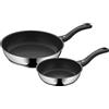 WMF Set di padelle Devil da 2 pezzi, padella 28 cm + 20 cm, padella a induzione, rivestita in acciaio inossidabile Cromargan, manico in plastica, nero