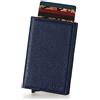GUGGIARI® Porta Carte Credito Uomo in Pelle - Portacarte RFID in Alluminio con Porta Monete e Tasca di Cortesia con Chiusura Magnetica - Portafoglio Uomo Slim - Leather -Blue