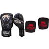 Venum Impact, Guanti da Boxe Uomo, Camuffamento/Sabbia, 16oz & Kontact, Bendaggi da Boxe Unisex - Adulto, Nero/Rosso, 4 m