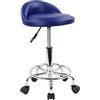 KKTONER Sgabello rotondo in ecopelle con schienale regolabile girevole per lavori di progettazione SPA con ruote colore blu navy