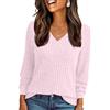 Haslike - Camicetta da donna con scollo a V, maniche lunghe, costine, tunica, top ampia, maglietta a maniche lunghe, camicie a maniche lunghe, Viola, L