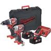 Milwaukee 4933464718 Set Di 2 Macchine M18 Cblpp2B-502C Trapano Avvitatore M18 Cbldd-0 + Avvitatore A Impulsi M18 Cblid-0 + 2 Batterie, 1/2_pollice