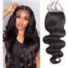 Arenshxc Chiusura Lace a Onda Naturale 4x4 a Sezione Libera in Capelli Umani Brazilian Virgin 100% Capelli Umani Non Trattati con Baby Hair di Colore Naturale da 20 cm