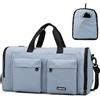 Outplea Borsone da palestra pieghevole da 30 litri con scomparto per scarpe da donna, piccolo borsone da viaggio pieghevole con tasca bagnata, Blu, 30l, Zaini da viaggio
