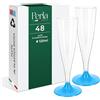 Perla Italia Perla - 48 Flute Plastica - Calici Plastica Rigida 120ml - Bicchieri da Champagne Trasparenti - Calice Lavabile e Riutilizzabile per Feste Matrimoni e Compleanni (Gambo Celeste)