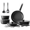 Redchef Set di Pentole in Ceramica 16 Pezzi, Padelle Antiaderente con Manico Rimovibile, Pentola 18/20 cm & Padella 20/26 cm, Impilabile, per Tutti i Piani Cottura e Forno,Nero