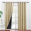 PONY DANCE Tende Oscuranti 100% con Anelli - Termiche Isolanti per Interni, Soggiorno, Cameretta Bambini, Salotto Eleganti 2 Pezzi 140x200 CM, Beige