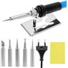 QWORK Kit saldatore, saldatore da 60 W, temperatura regolabile 200 °C ~ 450 °C, 5 punte per saldatore, mini supporto, spugna