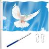 Tatuo 150 x 90 cm Bandiere della Pace con Colomba dal Cielo Blu Bandiera con Asta Telescopica per Bandiera in Acciaio Inox Corda Blu per Appendere e 2 Fibbie per Giardino Interni Esterni Feste a Tema
