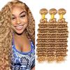Creuost #27 Honey Blonde capelli umani Bundles Double Weft Deep Wave Extensions With Minimal Tangle Unprocessed Brazilian Virgin Remy Hair Extension Soft and Silky For Women 20 20 20 Inch