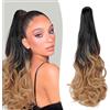 Gairyan 50cm Coda Capelli Extension con Pinza Posticci per Capelli Sintetici Coda di Cavallo Claw Ponytail Coda Capelli Extension Clip Ricci Mossi Ondulati Lunghi, Nero Ombre Biondo Scuro