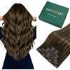 Easyouth Extension Clip Capelli Veri Balayage Marrone Extension Capelli Umani Clips Marrone Scuro Ombre Marrone Medio Human Hair Clip in Extensions Lisci #2/8/2 30cm 70g 7pcs
