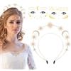Meleager Cerchietto Capelli Stelle Luna, Stelle Sole Luna Cerchietto Capelli Oro, Stella Fascia per Capelli con 2 Tatuaggi di Faccia Stelle Luna, Cerchietto Stelle per Compleanno Feste, Matrimoni