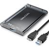 deleyCON Case per SSD USB A (5Gbps USB 3.1) per Dischi SATA 3 da 2,5 SSD / HDD / 7 mm fino a 9,5 mm SATA III - Case Esterno UASP [Grigio Trasparente]