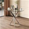 PLLBIKK Tavolo da pranzo rotondo 80 x 80 x 75 cm, piano in vetro temperato con gambe in metallo galvanizzato, tavolo da pranzo piccolo, per soggiorno, cucina, sala da pranzo, 2-4 persone, argento