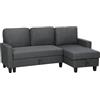 HOMCOM Divano Letto 3 Posti con Chaise Longue Convertibile, Divano Angolare con Vano Portaoggetti, Cuscini Sfoderabili in Tessuto Effetto Lino, per Soggiorno Salotto, 197x129x85 cm, Grigio Scuro