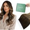 Ugeat Extension Capelli Veri Biadesivo Castano Scuro Medio Ombre Nastro Biadesivo Extension Capelli Veri Castano Biondo Balayage 30 cm Corti Effetto Volume #4/6/613 20pz 30grammi