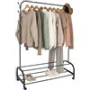 Relaxdays Appendiabiti Relaxdays con rotelle, HxLxP: 160 x 110 x 40 cm, 2 Ripiani, Ganci Laterali, Ferro, Carrello, Nero