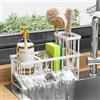 Cisily Portaspugna per lavello da cucina, in acciaio inossidabile 304, antiruggine, con porta spazzole, organizer per lavello da cucina, organizer per spugne con divisore (bianco)