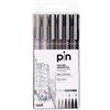 Posca Uni-Ball SET DI 6 ROTOLATORI CALIBRATI UNI-PIN GRIGIO & NERO CON VARIE TRACCI DIVERSI DELLA MARCA
