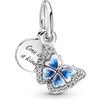 PANDORA Pendente Moments a forma di farfalla in argento Sterling con zirconi cubici trasparenti e smalto blu sfumato e bianco