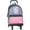 Pepe Jeans Joumma Bags - Zaino da scuola, blu e rosa, in poliestere, spallacci regolabili, per un comodo trasporto, vari scomparti, con portachiavi pompon, multicolore, Zaino 42 + carrello