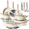 JUST PERFECTO HOUSEHOLD APPLIANCES JUST PERFECTO Batteria Pentole e Padelle a Induzione, Set Padelle Antiaderenti Per tutti i piani cottura Batteria di pentole antiaderente 28cm con Coperchi, pentole senza pfoa e ptfe (21 Pcs Biege)