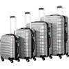 PROVITERA Set 4 Valigie Rigide in ABS, Valigia Rigida S-M-L-XL con Manico Telescopico Gel e 4 Ruote Easy Roll, Trolley Resistente e Leggero da Viaggio, Bagaglio a Mano con Serratura Codice (Silver)