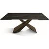 KONTE.DESIGN Tavolo FIGARI in vetroceramica matt golden nero con gambe a X in metallo bronzo, allungabile 180x90 cm - 260x90 cm