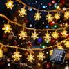 Quintrost Solare Luci Stringa Natale Esterno, 6.5M 30 LED Fiocco di Neve Catena Luminosa 8 Modalità Impermeabile, Solari Luci Fatate per Natale, Matrimoni, Giardino, Feste, Decorazione, Bianco Caldo