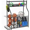 SPORTNOW Organizzatore sportivo con Cestello, Ganci Estraibili e Fasce Elastiche per Palloni da Basket e Calcio, 92x42x109 cm, nero | Aosom Italy