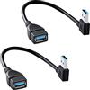 HSP-HSWITI Cavo di prolunga dati SuperSpeed USB 3.0, adattatore da maschio a femmina a 90 gradi, prolunga per angolo sinistro e destro corto per dispositivo con porta USB (20 cm, 8 pollici) - 2 pezzi