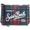 Saint Barth MC2 Borsa Pochette Aline Stampa Tartan Fondo Blu Dimensioni: 20 x 14,5 x 7 cm