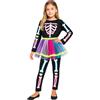 A2Z 4 Kids Ragazze Scheletro Stampato Halloween Tutina Costume con Fisso Arcobaleno Colore Gonna - Skelegirl Onesie 933 Black._9-11