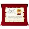 Generico Targa 80° Compleanno | Elegante Regalo Ottantesimo Compleanno | Cofanetto con Pergamena per Ottantenne | Biglietto Auguri | Birthday Plate (rosso, 80 Anni)