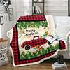 Homewish Coperta di Natale per bambini Natale rustico a quadretti camion coperta auto gettare 75x100 Natale rosso nero bufalo plaid coperta in pile casa di pino albero foglia fuzzy coperta per divano letto