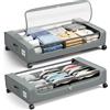 PHINOX Cassetto portaoggetti in tessuto sotto il letto con ruote, con coperchio in PVC trasparente per vestiti, scarpe, giocattoli, salvaspazio, confezione da 2, 74 x 42 x 16 cm (grigio)