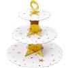 Soleebee Alzata per torte in cartone, 3 ripiani, supporto per cupcake, porta muffin, accessorio per feste, matrimoni, compleanni, feste, torte, panini, torte (1 pezzo, Golden Star)