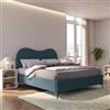 DEGHI Letto matrimoniale 160x190 cm in tessuto effetto maglia blu petrolio con contenitore e piedi nero - Goldie