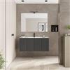 DEGHI Mobile bagno sospeso salvaspazio 100 x 39 cm con ante antracite opaco e lavabo con specchio - Adonys