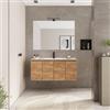 DEGHI Mobile bagno sospeso salvaspazio 100 x 39 cm con ante rovere gold e lavabo con specchio - Adonys