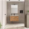 DEGHI Mobile bagno sospeso salvaspazio 60 x 39 cm con ante rovere gold e lavabo con specchio - Adonys