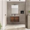 DEGHI Mobile bagno sospeso salvaspazio 70 x 39 cm con ante rovere deciso e lavabo con specchio - Adonys